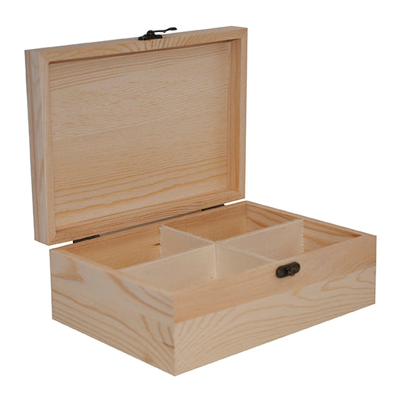 Rectangle pine wood box with 4 cells 21/15/8 cm(8.27/5.91/3.15in)