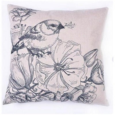 Plain color Pillowcase painting with bird 45/45 cm (17.72/17.72in)