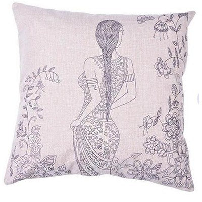 Plain color Pillowcase painting with woman 45/45 cm (17.72/17.72in)