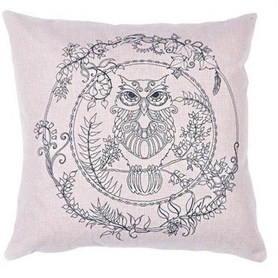 Plain color Pillowcase painting with Owl 45/45 cm (17.72/17.72in)