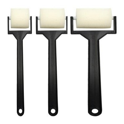 Set of 3 white sponge roll with black handle size: 2/14.5cm(0.79/5.71in); 4/17cm(1.57/6.69in); 6/18cm(2.36/7.09in)