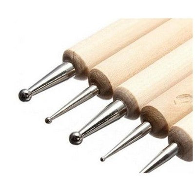 Set of 5 tools wooden handle and metal head for dotting