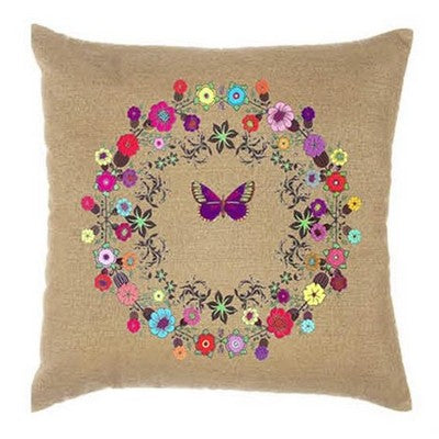Colorful pillowcase painting with butterfly & flowers 45/45cm (17.72/17.72in)