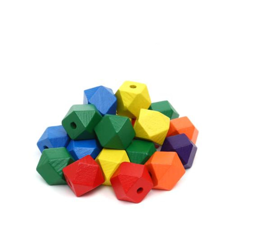 Polygons wooden beads 1.5cm(0.59in) colourful 21pcs
