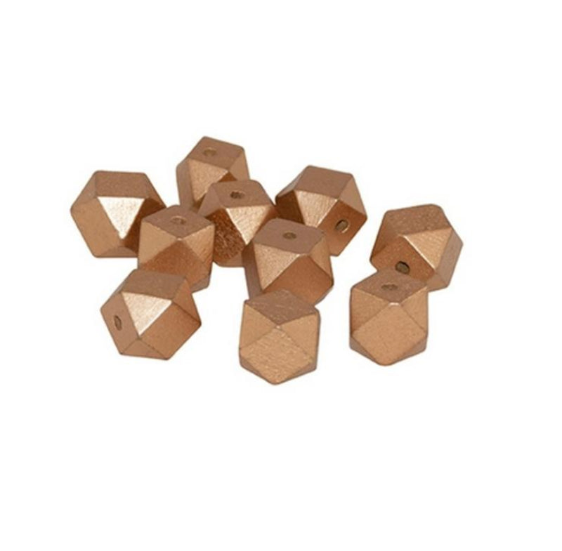 Polygons wooden beads 1.5cm(0.59in) gold 16pcs