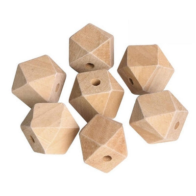 Polygons wooden beads 1.5cm(0.59in) natural 18pcs