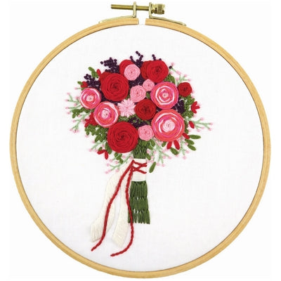 European embroidery: Bunch of red and pink flowers sizs 20.32cm(8in)