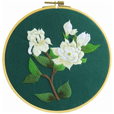 European embroidery: black background and white flower sizs 20.32cm(8in)