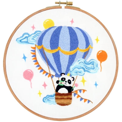 European embroidery: panda on the hot balloon sizs 20.32cm(8in)