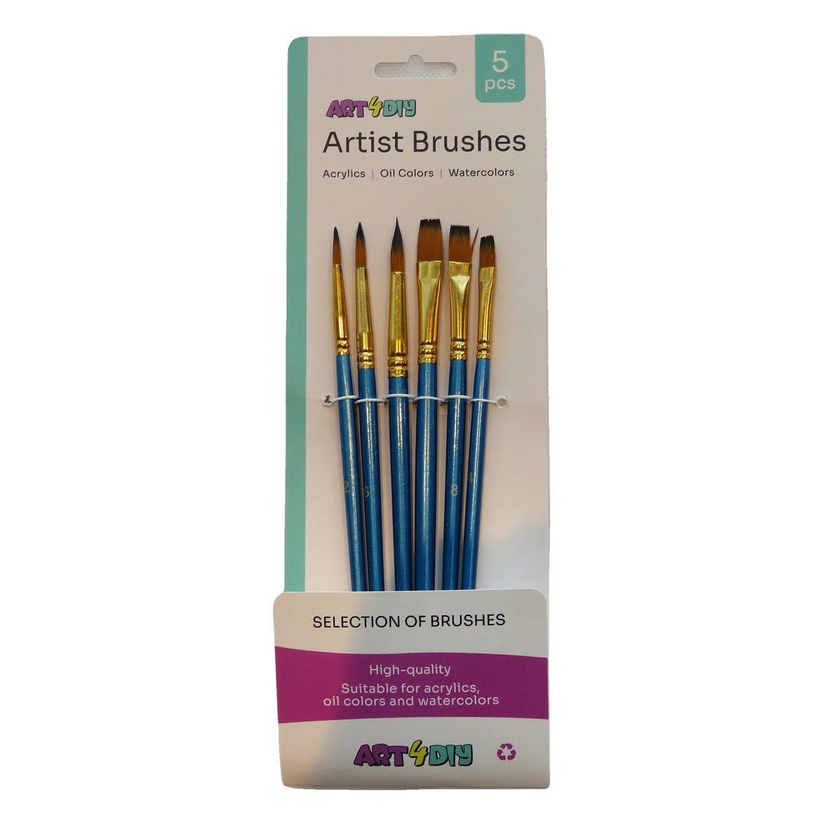 ART4DIY Artist Brushes 6 pcs - Pearl Blue Handle, 3 Pointed + 3 Flat (HB011E)