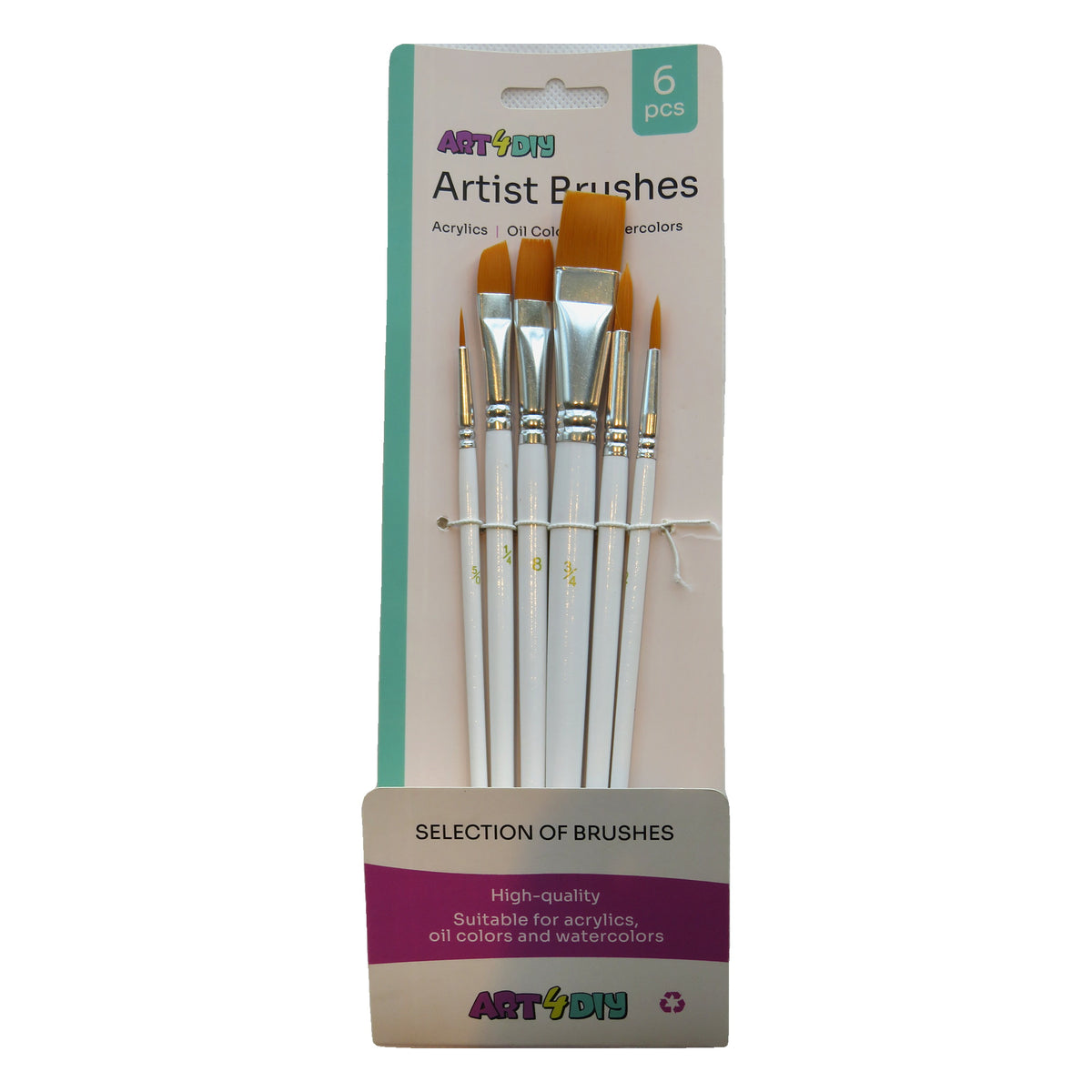 ART4DIY Artist Brushes 6 pcs - White Handle, Assorted Tips (HB021-B)