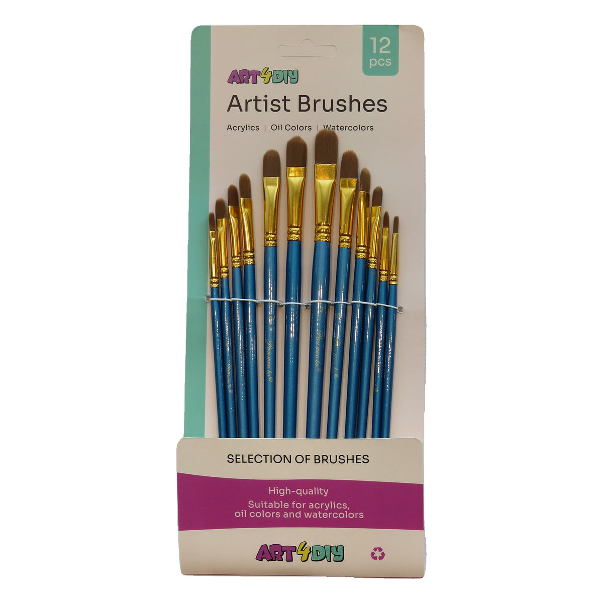 ART4DIY Artist Brushes 12 pcs - Blue Handle, Filbert Tip (HB022C)