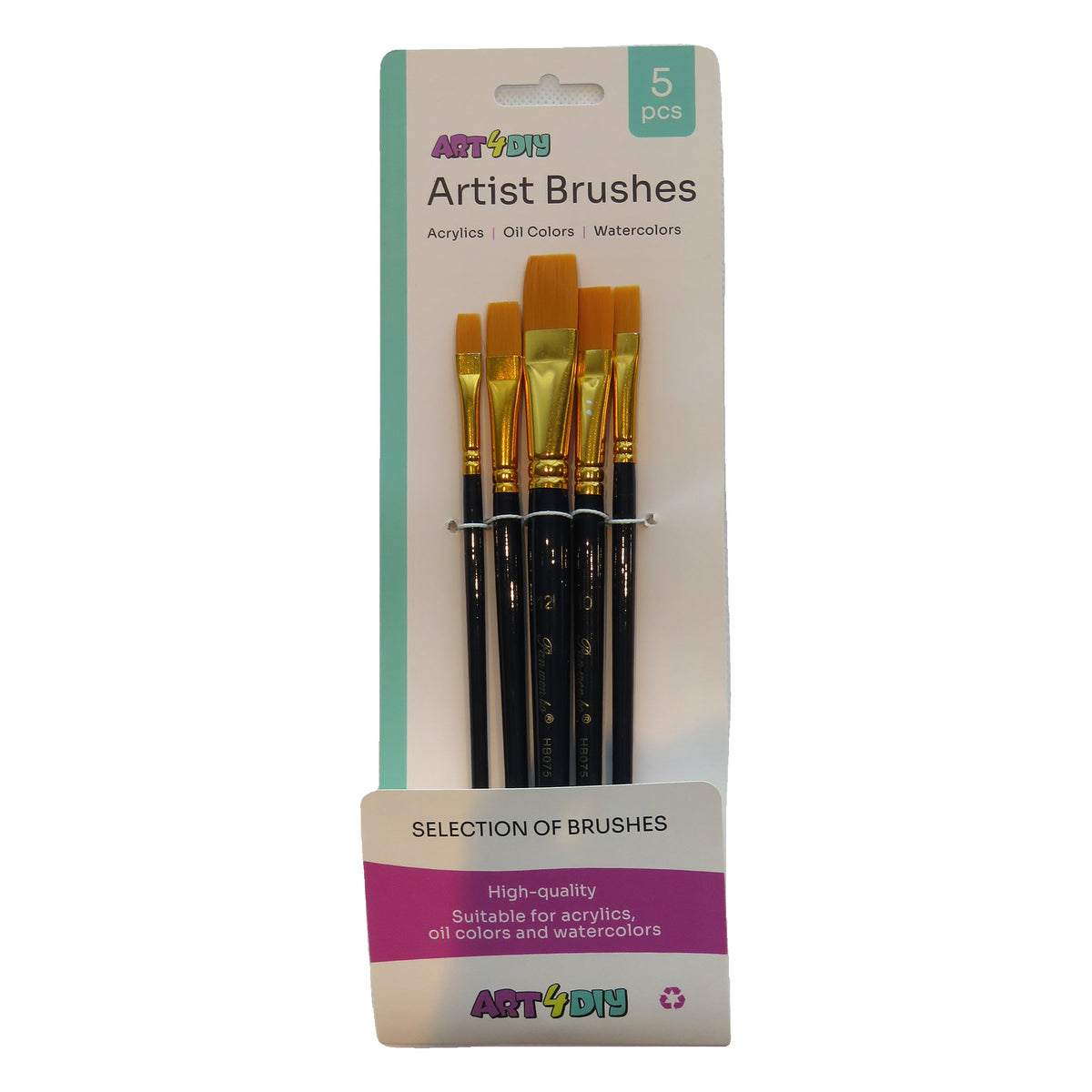 ART4DIY Artist Brushes 5 pcs - Dark Blue Handle, Flat Tip (HB075A)