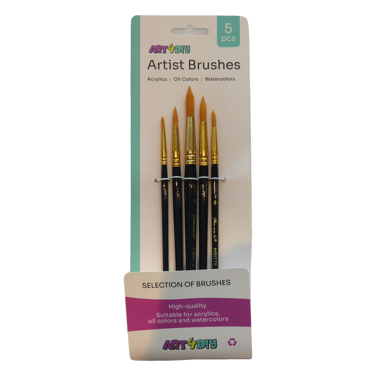 ART4DIY Artist Brushes 5 pcs - Dark Blue Handle, Pointed Tip (HB075B)
