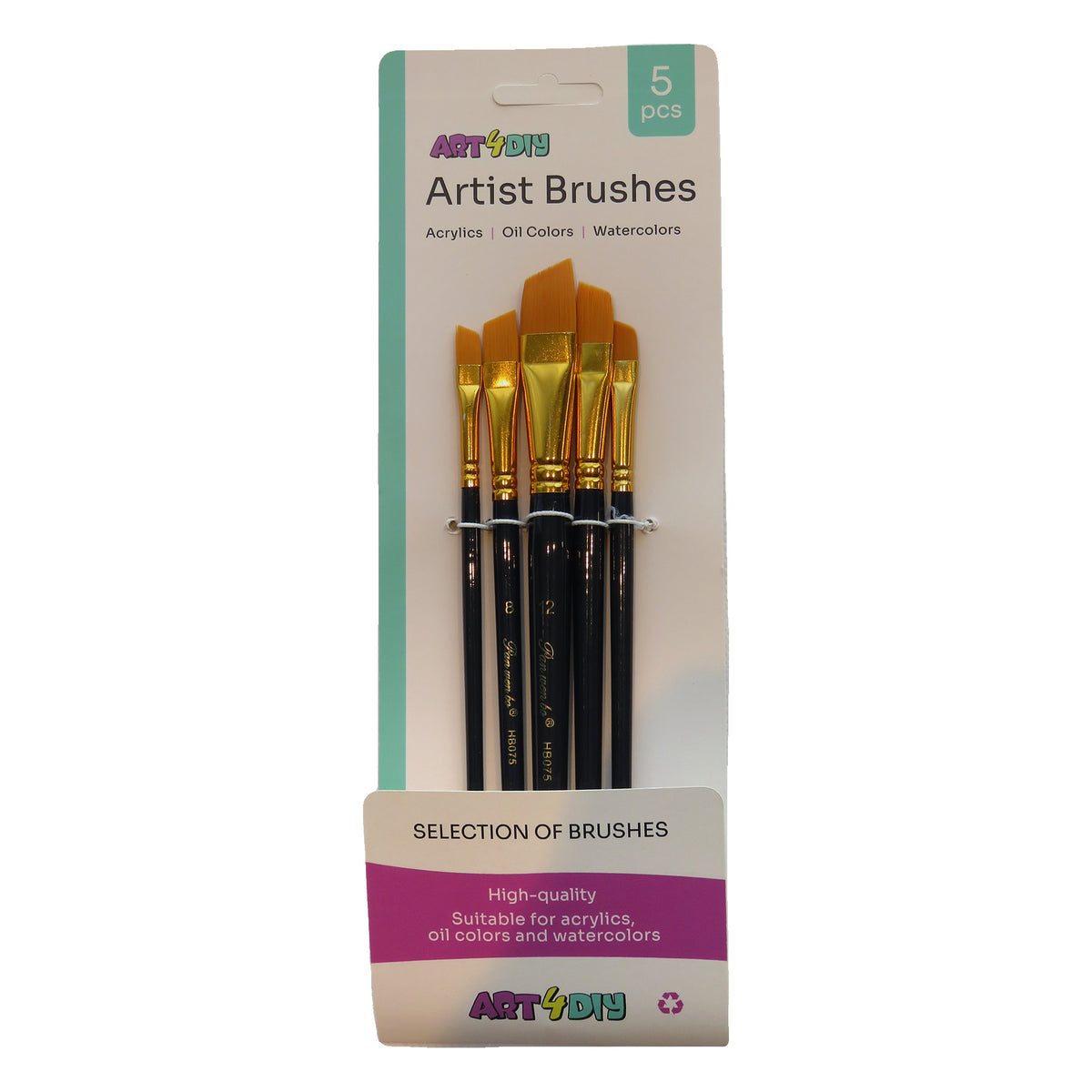 ART4DIY Artist Brushes 5 pcs - Dark Blue Handle, Angled Tip (HB075D)
