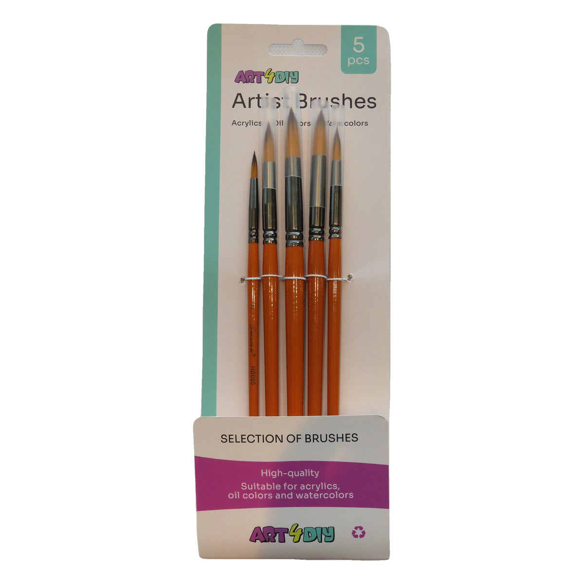 ART4DIY Artist Brushes 5 pcs - Orange Handle, Pointed Tip (HB095B)
