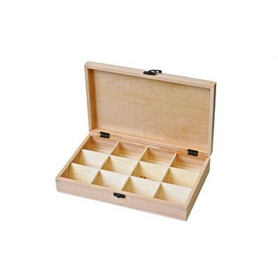 Rectangle shape Wood box 12cells size 19/31/6cm 8mm (7.48/12.20/2.36 / 0.315in) pine wood, top and bottom pine-plywood 3mm(0.12in) , inside plywood 2mm(0.08in)