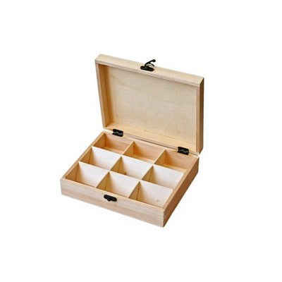 Rectangle shape wooden pine box 9 cells 19/23.5/6.5cm (7.48/9.05/2.56in)