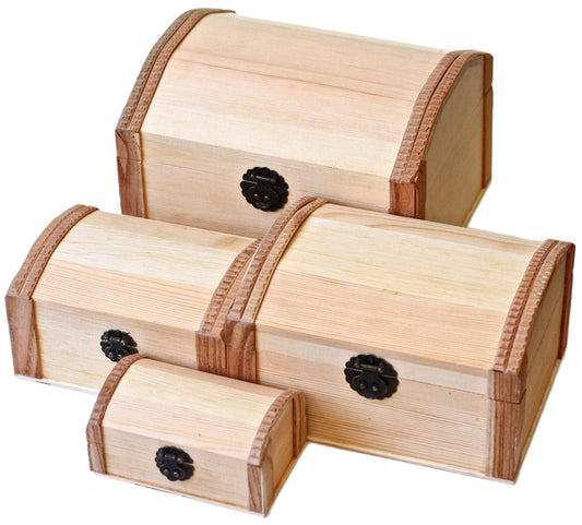 Set of 4 Rectangle shape with Arched cover pine wood box 24/19/16cm(9.45/7.48/6.3in); 20/15/12(8.87/5.91/4.72in); 16/12/8.5cm(6.3/4.72/3.35in); 13/8/6cm(5.12/3.15/2.36in)
