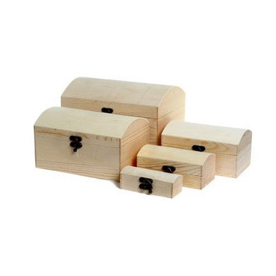Rectangle shape with Arched cover Pine box set of 5pcs: 26/17/16cm(10.24/6.69/6.3in); 23/14/13cm(9.06/5.51/5.12in); 18/11/10cm(7.09/4.33/3.94in); 15/8/6.5cm(5.91/3.15/2.56in); 12/5/4cm(4.72/1.97/1.57in)