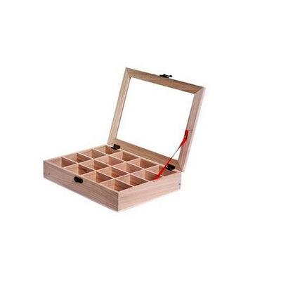 Wooden box puwlina with fabric with 16 cells 27/21/5cm(10.63/8.27/1.97in)