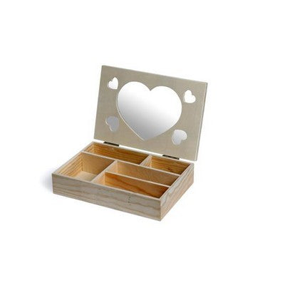 Rectangle pine plywood box with heart shape mirror with cells size 22/33/8cm (8.66/13/3.15in)