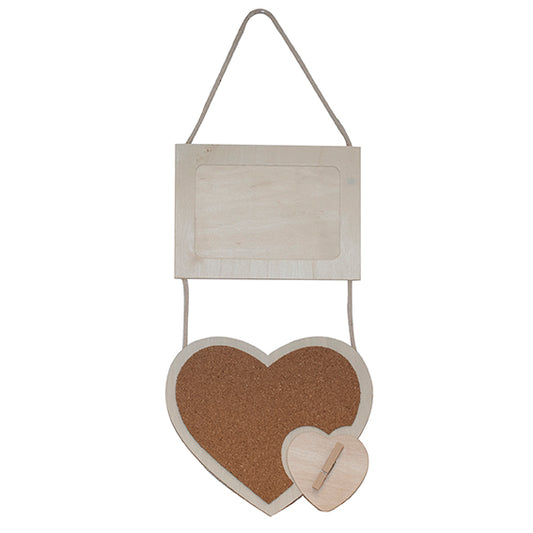 Plywood Frame on rope with cork and heart shape