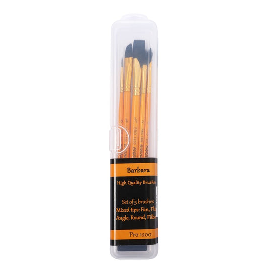 Set of 5 - 1 fan, 1 flat, 1 angle, 1 round, 1 filbert  black/yellow handle