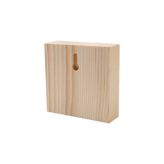 Wooden cube 10/10/3 cm(3.94/3.94/1.18in) with glue on the front and slot for hanging on the back