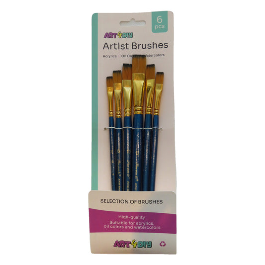 ART4DIY Artist Brushes 6 pcs - Pearl Blue Handle, Flat Tip (HB011A)