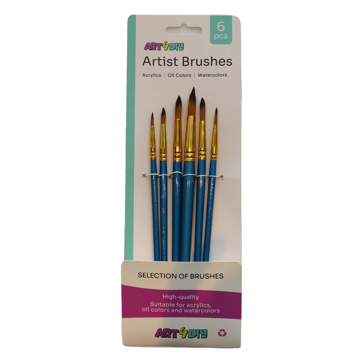 ART4DIY Artist Brushes 6 pcs - Pearl Blue Handle, Pointed Tip (HB011B)