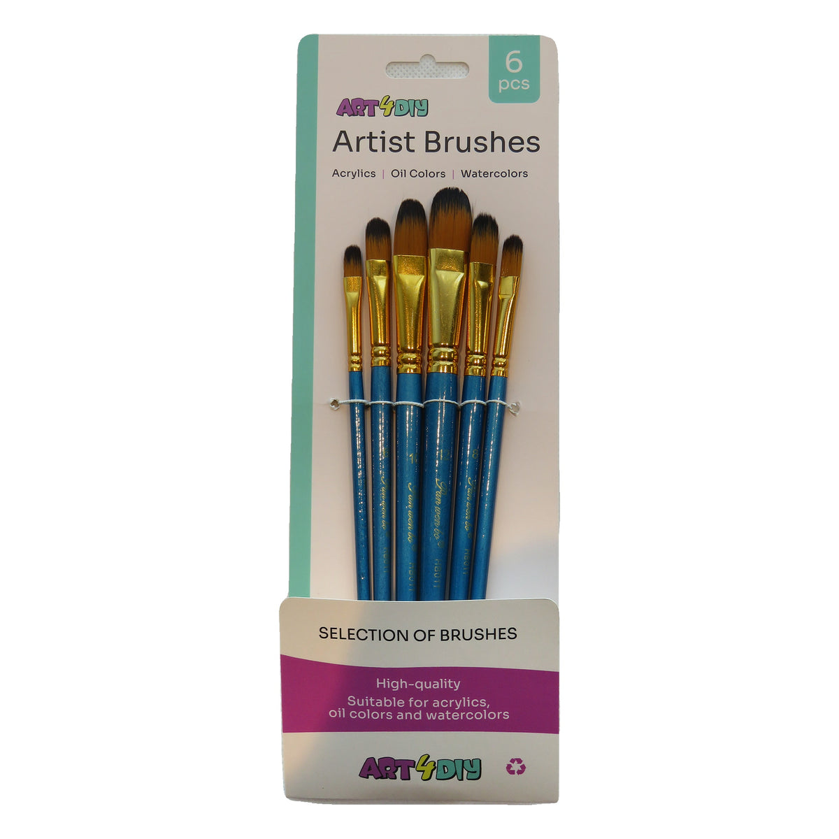 ART4DIY Artist Brushes 6 pcs - Pearl Blue Handle, Filbert Tip (HB011C)