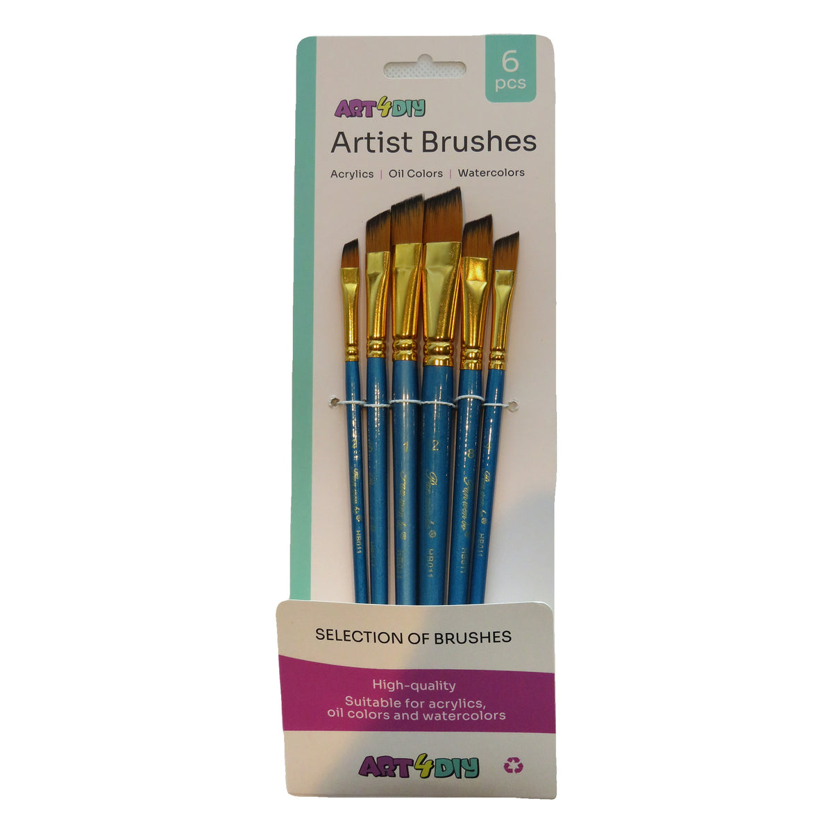 ART4DIY Artist Brushes 6 pcs - Pearl Blue Handle, Angled Tip (HB011D)