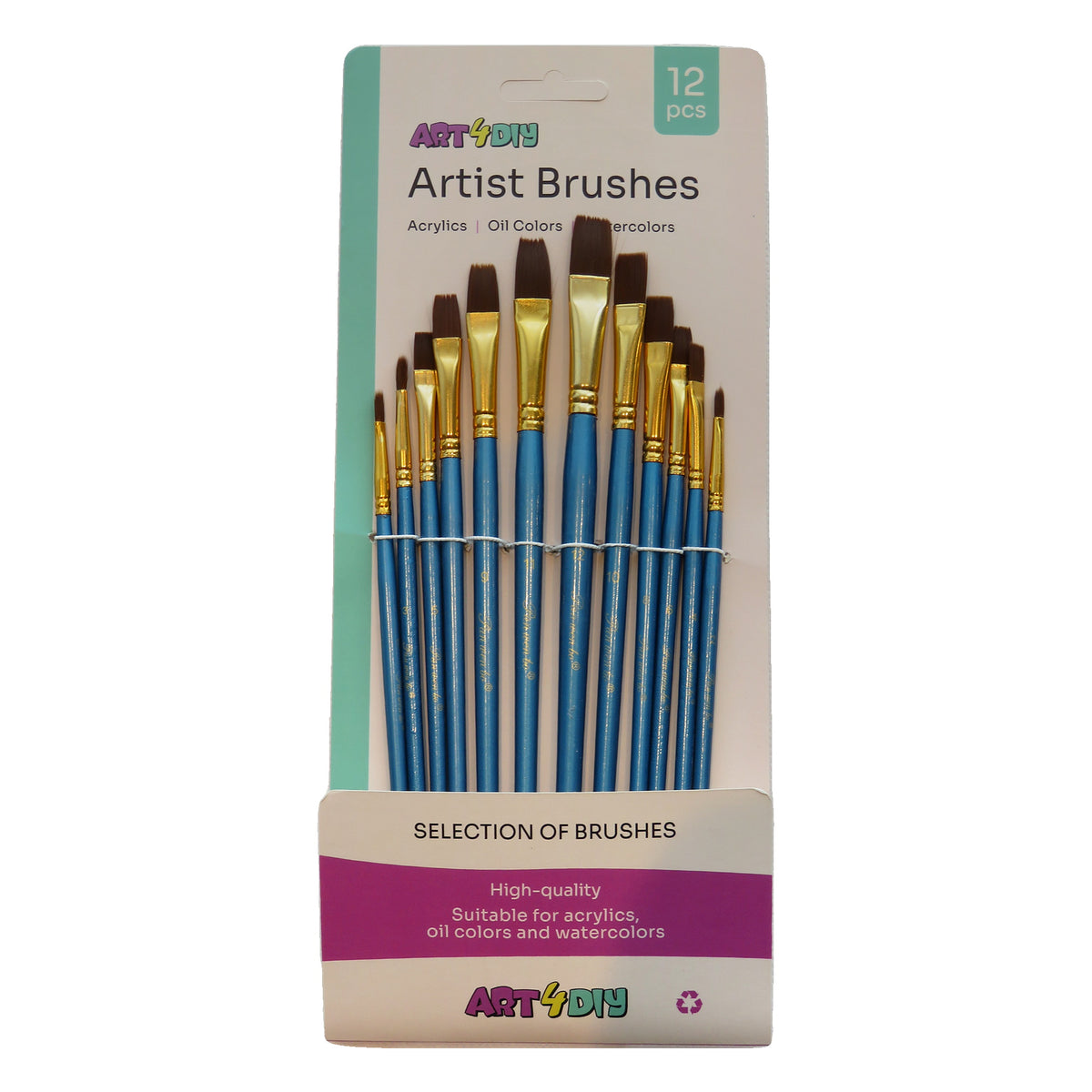 ART4DIY Artist Brushes 12 pcs - Blue Handle, Flat Tip (HB022A)