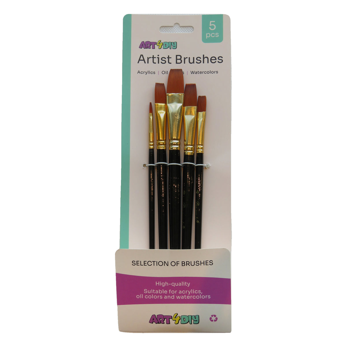 ART4DIY Artist Brushes 5 pcs - Black Handle, Flat Tip (HB028A)