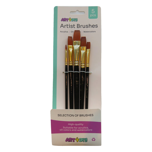 ART4DIY Artist Brushes 5 pcs - Black Handle, Flat Tip (HB028A)