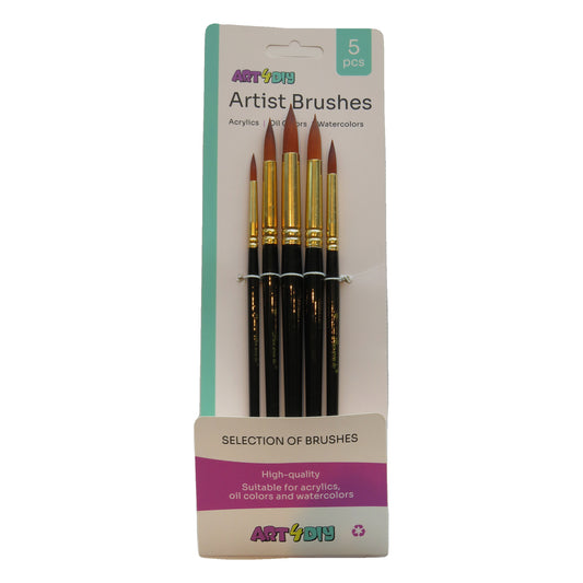 ART4DIY Artist Brushes 5 pcs - Black Handle, Pointed Tip (HB028B)