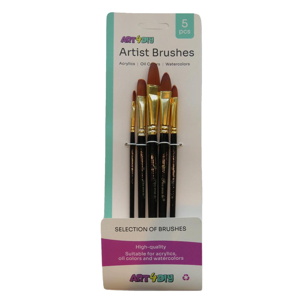 ART4DIY Artist Brushes 5 pcs - Black Handle, Filbert Tip (HB028C)