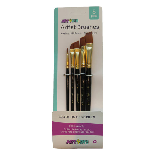 ART4DIY Artist Brushes 5 pcs - Black Handle, Angled Tip (HB028D)
