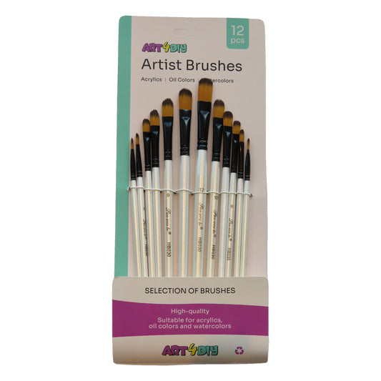 ART4DIY Artist Brushes 12 pcs - Pearl White Handle, Filbert Tip (HB030C)