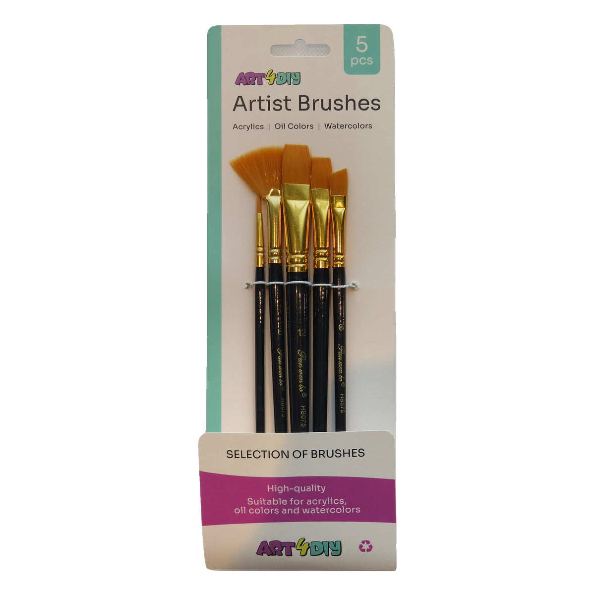 ART4DIY Artist Brushes 5 pcs - Dark Blue Handle, Assorted Tips (HB075E)