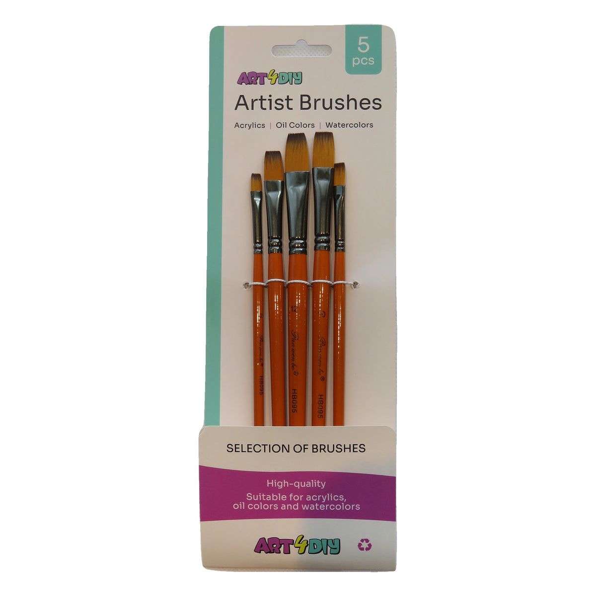 ART4DIY Artist Brushes 5 pcs - Orange Handle, Flat Tip (HB095A)