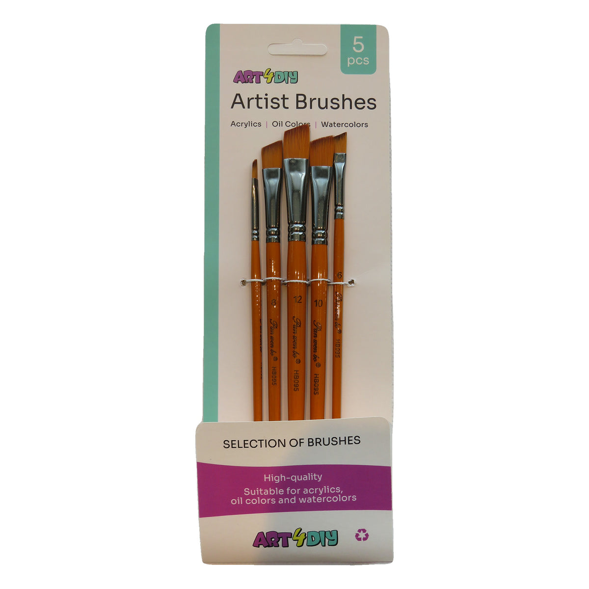 ART4DIY Artist Brushes 5 pcs - Orange Handle, Angled Tip (HB095D)