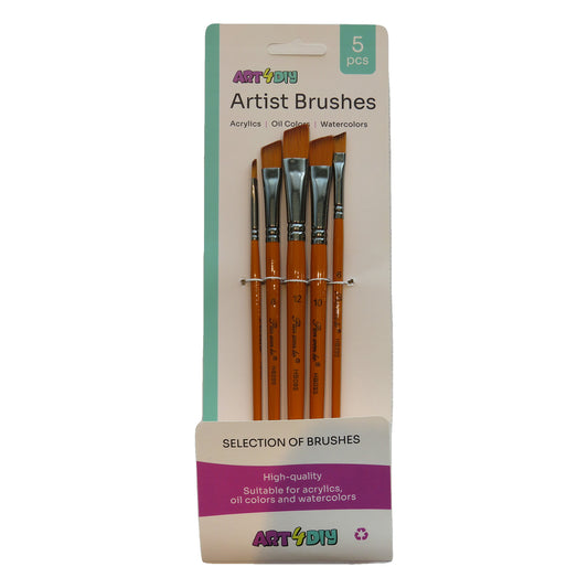 ART4DIY Artist Brushes 5 pcs - Orange Handle, Angled Tip (HB095D)