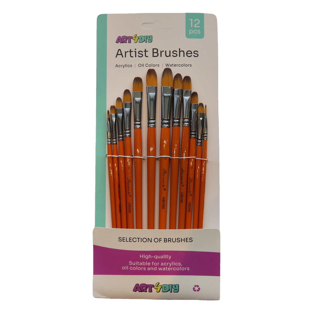 ART4DIY Artist Brushes 12 pcs - Orange Handle, Filbert Tip (HB096C)