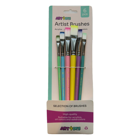 ART4DIY Artist Brushes 6 pcs - Macaron Colored Bristles, Flat Tip (HB173A)