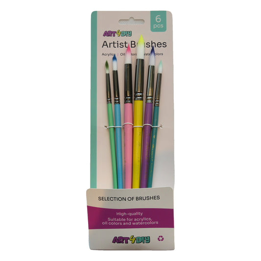ART4DIY Artist Brushes 6 pcs - Macaron Colored Bristles, Pointed Tip (HB173B)
