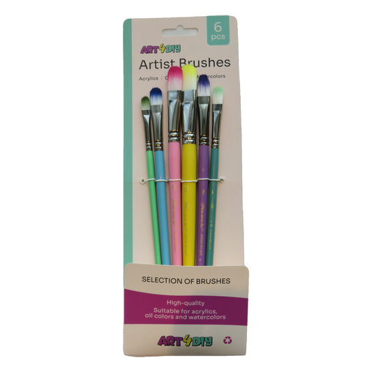 ART4DIY Artist Brushes 6 pcs - Macaron Colored Bristles, Filbert Tip (HB173C)