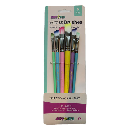 ART4DIY Artist Brushes 6 pcs - Macaron Colored Bristles, Angled Tip (HB173D)