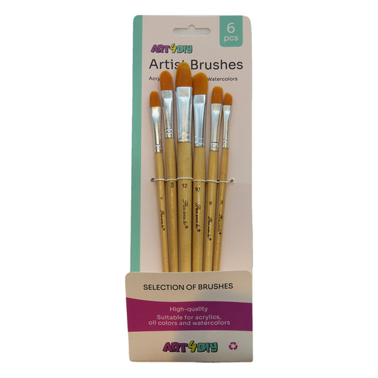 ART4DIY Artist Brushes 6 pcs - Natural Wood Handle, Filbert Tip (HB185C)